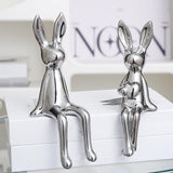 Maxbell 3 Pieces Bunny Family Figurine Rabbit Statues for Indoor Cabinet Living Room Silver