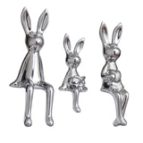Maxbell 3 Pieces Bunny Family Figurine Rabbit Statues for Indoor Cabinet Living Room Silver
