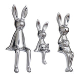 Maxbell 3 Pieces Bunny Family Figurine Rabbit Statues for Indoor Cabinet Living Room Silver