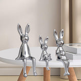 Maxbell 3 Pieces Bunny Family Figurine Rabbit Statues for Indoor Cabinet Living Room Silver