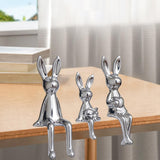 Maxbell 3 Pieces Bunny Family Figurine Rabbit Statues for Indoor Cabinet Living Room Silver