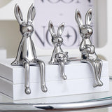 Maxbell 3 Pieces Bunny Family Figurine Rabbit Statues for Indoor Cabinet Living Room Silver