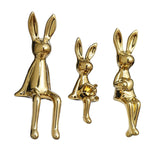 Maxbell 3 Pieces Bunny Family Figurine Rabbit Statues for Indoor Cabinet Living Room Gold