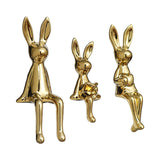 Maxbell 3 Pieces Bunny Family Figurine Rabbit Statues for Indoor Cabinet Living Room Gold