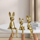 Maxbell 3 Pieces Bunny Family Figurine Rabbit Statues for Indoor Cabinet Living Room Gold