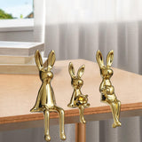 Maxbell 3 Pieces Bunny Family Figurine Rabbit Statues for Indoor Cabinet Living Room Gold