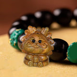 Maxbell Mini Wood Carved Dragon Figurine Cute for Chinese Spring Festival Home Decor Style C