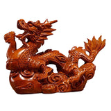 Maxbell Wooden Carved Chinese Dragon Figurine 12cm Spring Festival for Desktop Decor Style A