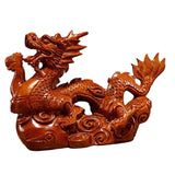 Maxbell Wooden Carved Chinese Dragon Figurine 12cm Spring Festival for Desktop Decor Style A