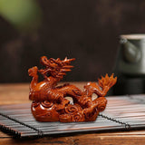 Maxbell Wooden Carved Chinese Dragon Figurine 12cm Spring Festival for Desktop Decor Style A