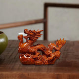 Maxbell Wooden Carved Chinese Dragon Figurine 12cm Spring Festival for Desktop Decor Style A