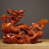 Maxbell Wooden Carved Chinese Dragon Figurine 12cm Spring Festival for Desktop Decor Style A