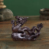 Maxbell Wooden Carved Chinese Dragon Figurine 12cm Spring Festival for Desktop Decor Style B