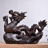 Maxbell Wooden Carved Chinese Dragon Figurine 12cm Spring Festival for Desktop Decor Style B