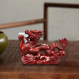 Maxbell Wooden Carved Chinese Dragon Figurine 12cm Spring Festival for Desktop Decor Style C