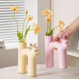 Maxbell Ceramic Flower Vase Desk Planter Office Dried Flowers Holder Home Plant Pot Pink