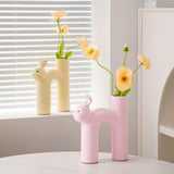 Maxbell Ceramic Flower Vase Desk Planter Office Dried Flowers Holder Home Plant Pot Pink