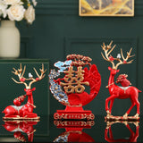 Maxbell Elk Deer Figurines Home Decor Resin Sculptures for Office Bookshelf Tabletop red