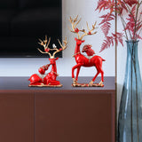 Maxbell Elk Deer Figurines Home Decor Resin Sculptures for Office Bookshelf Tabletop red