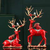 Maxbell Elk Deer Figurines Home Decor Resin Sculptures for Office Bookshelf Tabletop red