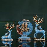 Maxbell Elk Deer Figurines Home Decor Resin Sculptures for Office Bookshelf Tabletop blue