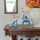Maxbell Elk Deer Figurines Home Decor Resin Sculptures for Office Bookshelf Tabletop blue