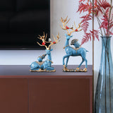 Maxbell Elk Deer Figurines Home Decor Resin Sculptures for Office Bookshelf Tabletop blue
