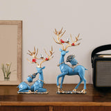 Maxbell Elk Deer Figurines Home Decor Resin Sculptures for Office Bookshelf Tabletop blue