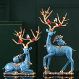 Maxbell Elk Deer Figurines Home Decor Resin Sculptures for Office Bookshelf Tabletop blue