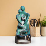 Maxbell Ceramic Backflow Incense Burner Statue Couple Flow Incense Burner for Office