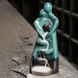 Maxbell Ceramic Backflow Incense Burner Statue Couple Flow Incense Burner for Office