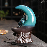 Maxbell Backflow Incense Burner Gift Table Centerpiece for Spa Table Living Room Blue