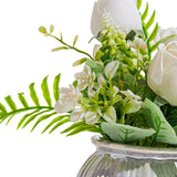 Maxbell Artificial Potted Rose Flower Ceramic Vase Bonsai for Indoor Farmhouse Decor White