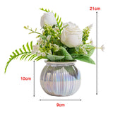 Maxbell Artificial Potted Rose Flower Ceramic Vase Bonsai for Indoor Farmhouse Decor White
