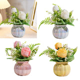 Maxbell Artificial Potted Rose Flower Ceramic Vase Bonsai for Indoor Farmhouse Decor White