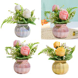 Maxbell Artificial Potted Rose Flower Ceramic Vase Bonsai for Indoor Farmhouse Decor White
