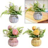 Maxbell Artificial Potted Rose Flower Ceramic Vase Bonsai for Indoor Farmhouse Decor White