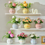 Maxbell Artificial Potted Rose Flower Ceramic Vase Bonsai for Indoor Farmhouse Decor White