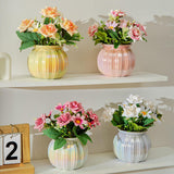 Maxbell Artificial Potted Rose Flower Ceramic Vase Bonsai for Indoor Farmhouse Decor White