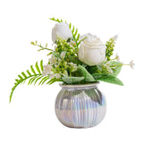 Maxbell Artificial Potted Rose Flower Ceramic Vase Bonsai for Indoor Farmhouse Decor White