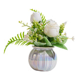 Maxbell Artificial Potted Rose Flower Ceramic Vase Bonsai for Indoor Farmhouse Decor White