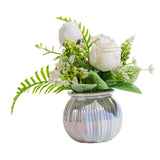 Maxbell Artificial Potted Rose Flower Ceramic Vase Bonsai for Indoor Farmhouse Decor White