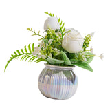 Maxbell Artificial Potted Rose Flower Ceramic Vase Bonsai for Indoor Farmhouse Decor White