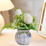 Maxbell Artificial Potted Rose Flower Ceramic Vase Bonsai for Indoor Farmhouse Decor White