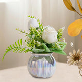 Maxbell Artificial Potted Rose Flower Ceramic Vase Bonsai for Indoor Farmhouse Decor White