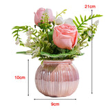 Maxbell Artificial Potted Rose Flower Ceramic Vase Bonsai for Indoor Farmhouse Decor Pink