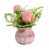 Maxbell Artificial Potted Rose Flower Ceramic Vase Bonsai for Indoor Farmhouse Decor Pink