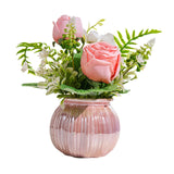 Maxbell Artificial Potted Rose Flower Ceramic Vase Bonsai for Indoor Farmhouse Decor Pink