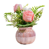 Maxbell Artificial Potted Rose Flower Ceramic Vase Bonsai for Indoor Farmhouse Decor Pink