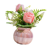 Maxbell Artificial Potted Rose Flower Ceramic Vase Bonsai for Indoor Farmhouse Decor Pink